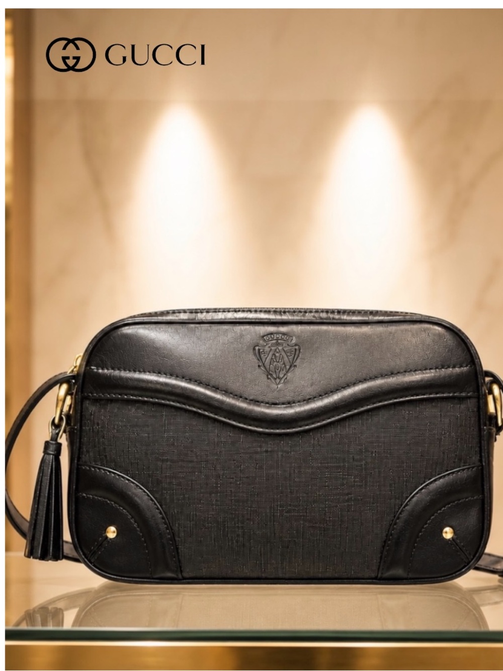 GUCCI AUTHENTIC EXTREMELY RARE NYLON CREST SHOULDER BAG W/TASSEL & SERIAL-